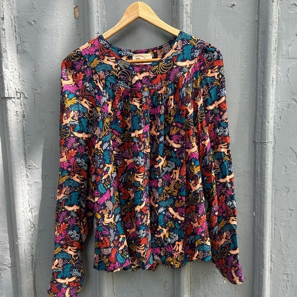 Anthropologie 25 Of 52 Conversations Forest Friends Blouse, size 12 - Picture 3 of 11